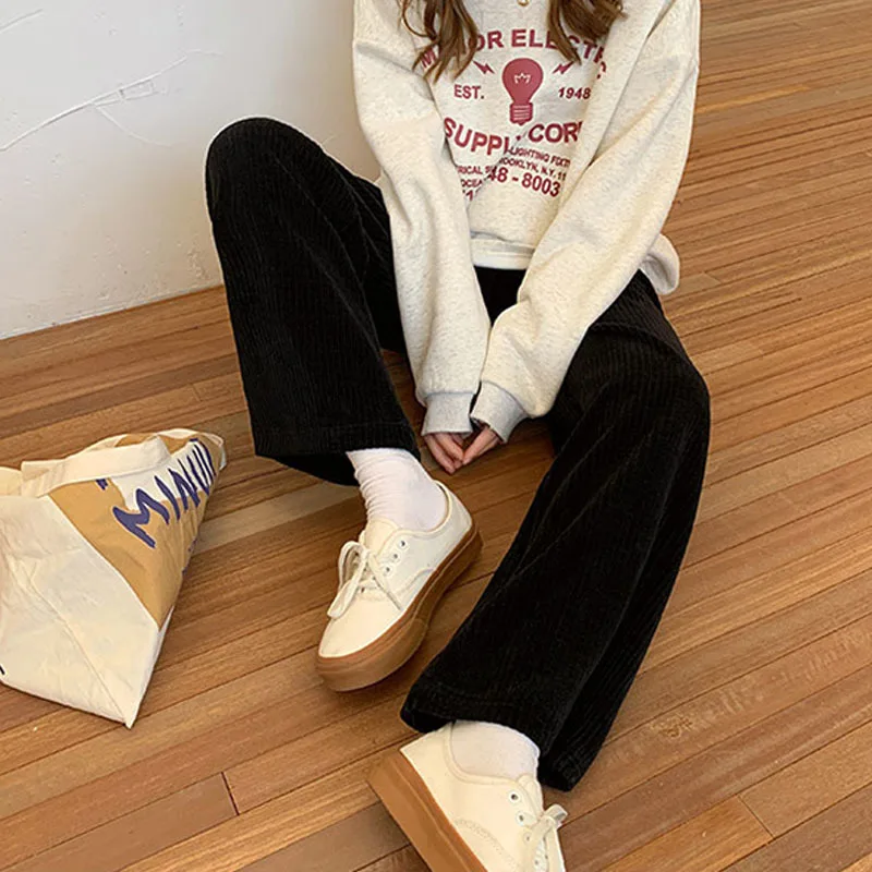 

Spring 2021 New Knit Wide Leg Pants Women Warm Elastic Waist Pants Women Loose Trousers Straight Pants Women Korean Style