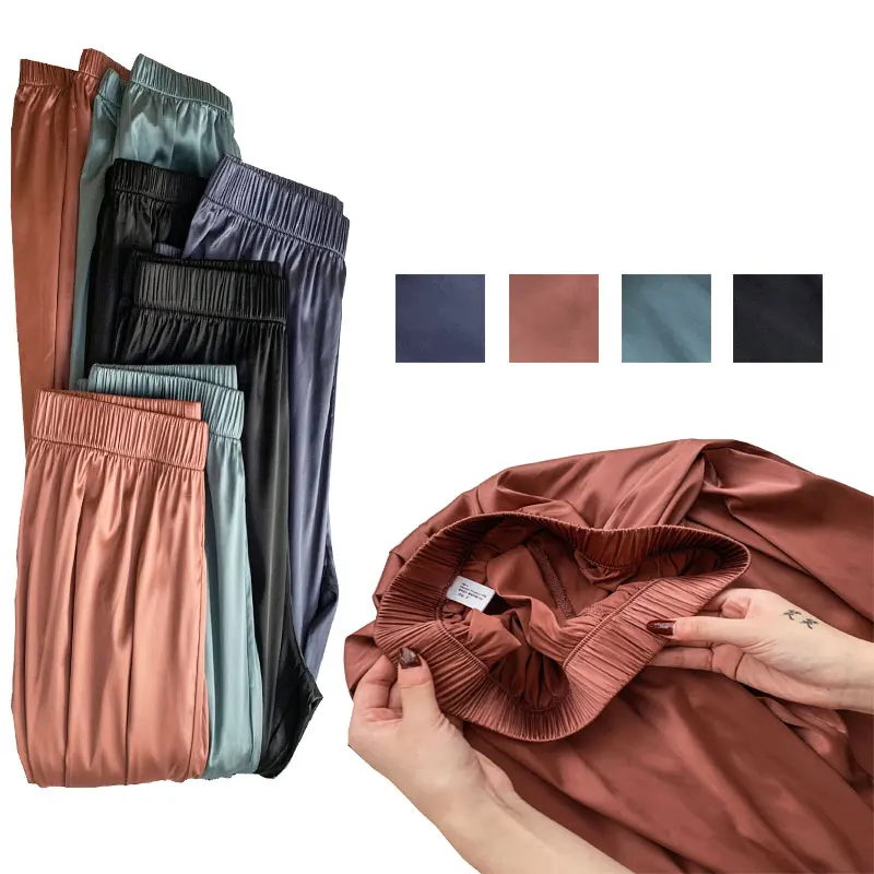 

Women Chic Fashion Office Wear Straight Pants Vintage Silk High Waist Zipper Fly Female Loose drape leggings 2021 new Mujer