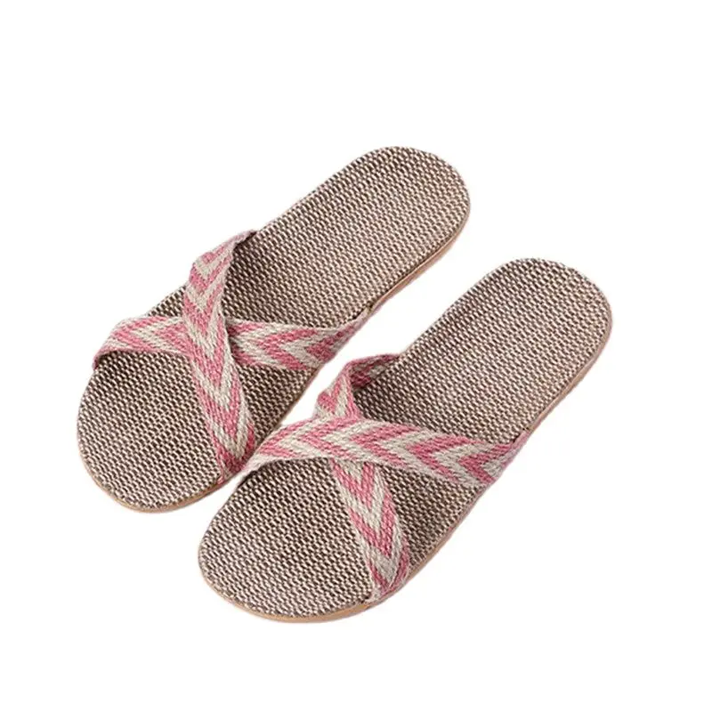 Suihyung Multicolor Flax Slippers For Women 2022 New Summer Indoor Shoes Home Casual Slides Cross Blet Ladies Flip Flops Sandals