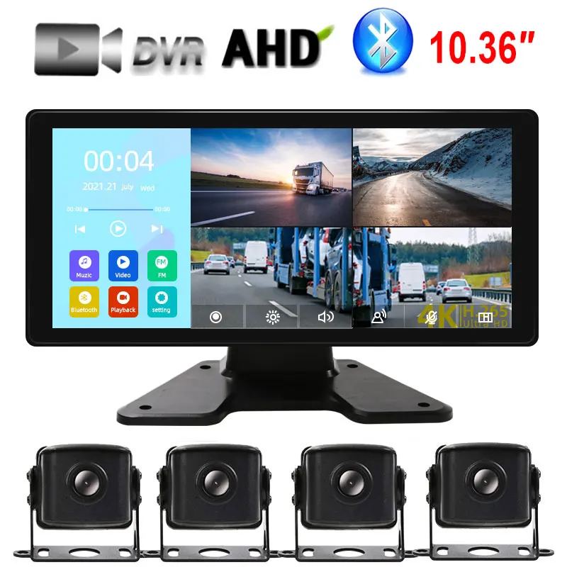 

10.36 inch IPS Touch Screen Car Monitor 4CH Surveillance Camera AHD 1080P Color Night Vehicle Cam Systems Parking Video Recorder