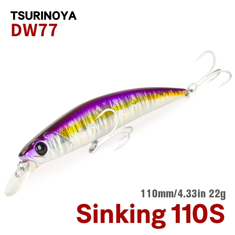 TSURINOYA 110S Sinking Minnow Fishing Lure DW77 110mm 22g Large Minnow Hard Bait Fishing Wobblers Jerkbait Bass Trout Lures