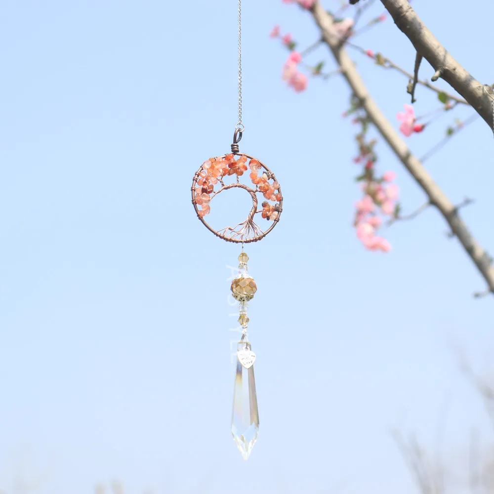 

A-STYLE Handmade Orange Crystal Suncatcher Crystal Tree Of Life Heavy Stone Rainbow Maker Dropped On Windows, Home Decoration