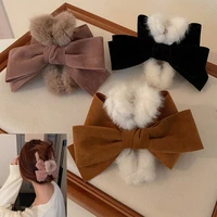 2021 fashion cotton plush bows hair clip for women girls kids furry vintage hair claws hair accessories new year christmas gifts