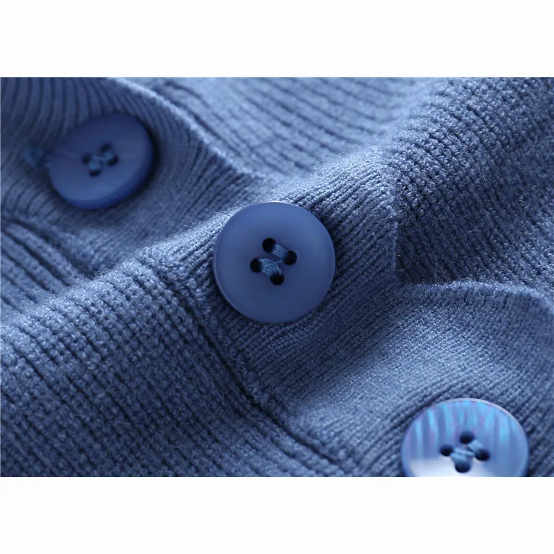 

Fashion V-Neck Blue Dress Women vintage Button Long Sleeve knitting Dress Lady French Autumn And Winter Dress 2021