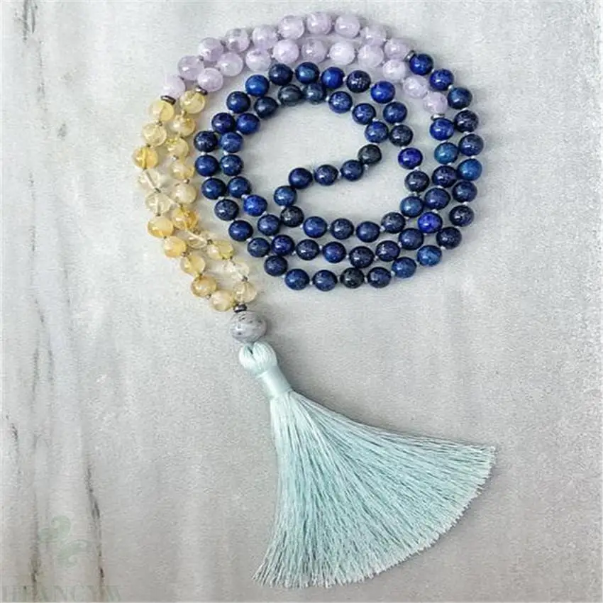 

8mm 108 Lapis lazuli Amethyst Citrine Gemstone Mala Necklace Handmade spirituality Healing Unisex energy Wrist yoga Wristband