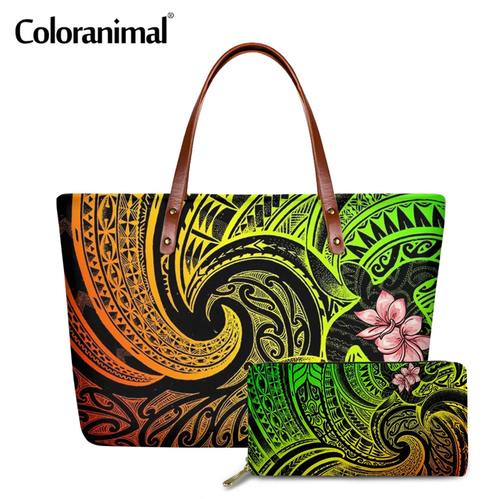 

Coloranimal градиент полинезийская Плюмерия плетеные черепаха узор Для женщин большая сумка через плечо 2 шт./компл. сумки на плечо и чехол для те...