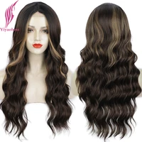 yiyaobess 26inch highlight brown black long wavy lace wig synthetic natural female hair african american wigs for women peruca