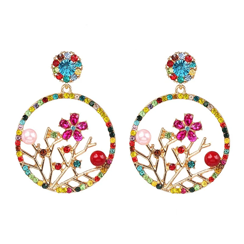 Роскошные круглые висячие серьги с цветком сливы кристаллами для женщин и