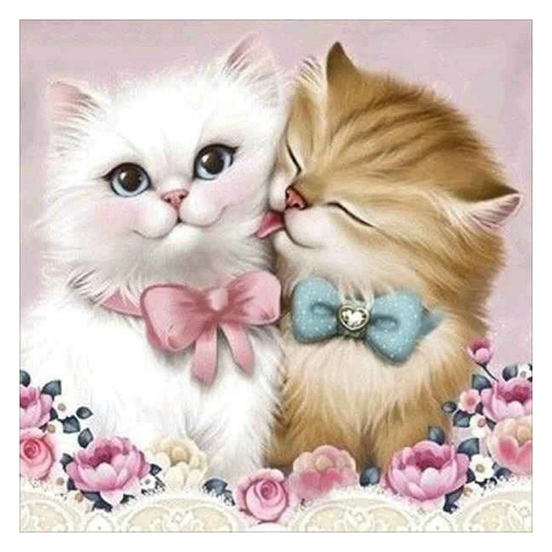 

5D алмазная живопись «сделай сам», вышивка крестиком, пара кошек, алмазная живопись, круглая вышивка стразы, животные