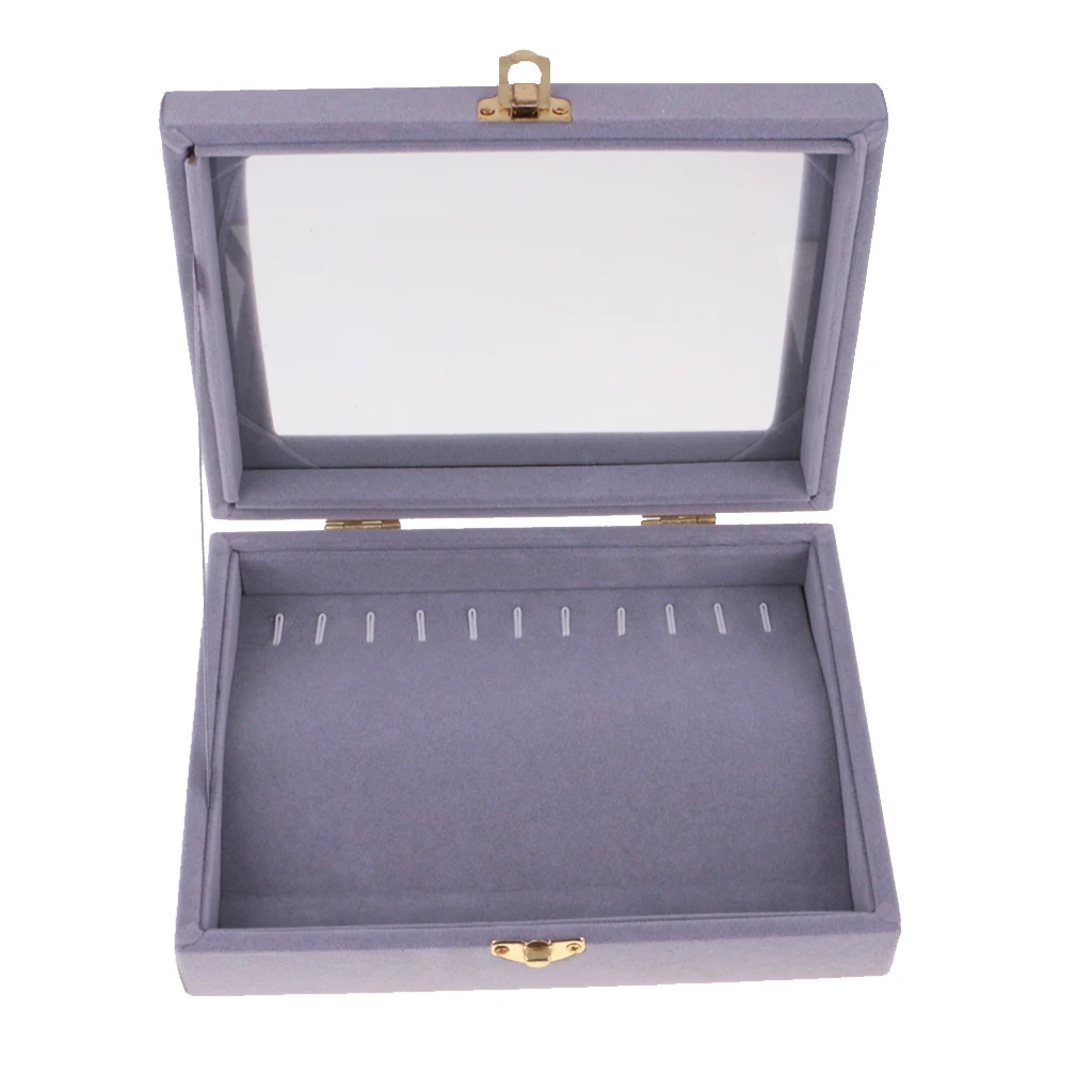 

Glass Top 10 Hooks Necklace Storage Box Velvet Jewelry Tray Display Box Storage Stackable