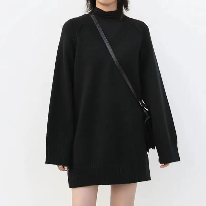 

Knitted Sweater Spring Autumn T-shirt Women Fashion Oversize Pullovers Winter Loose V-neck Vintage Tops Office Lady Elegant Wear