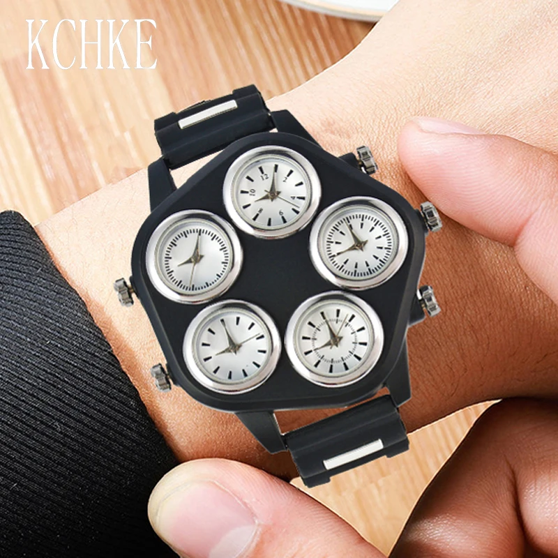 Мужские наручные часы KCHKE кварцевые с силиконовым ремешком в стиле хип хоп