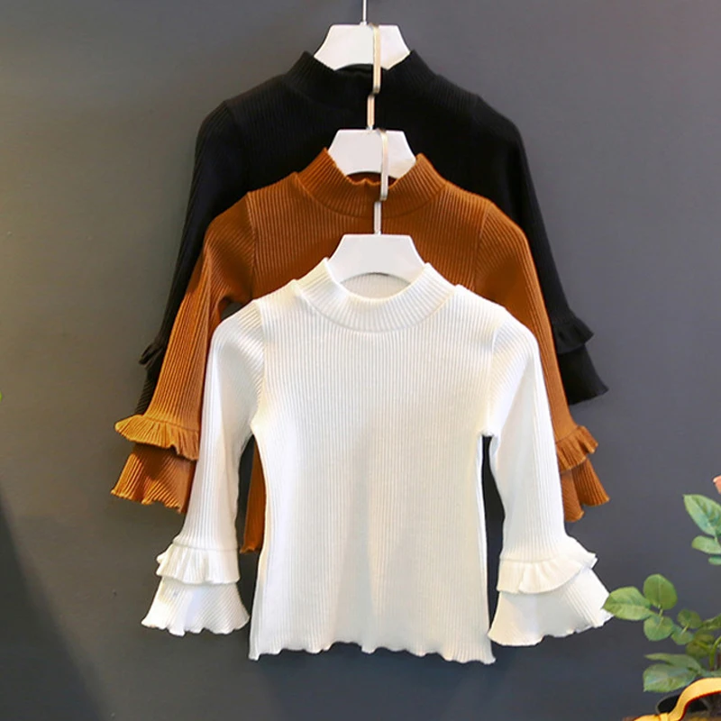 Рубашка для маленьких девочек топы с рукавами трубами и листьями лотоса детей