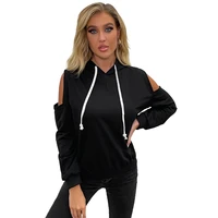 autumn womens black bottoming shirt solid color strapless sweater long sleeve sexy hooded t shirt all match top 2021 new