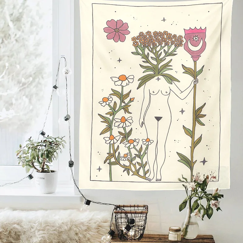 

Tarot Card Tapestry Sun Moon Star Wall Hanging Astrology Divination Witchcraft Sun Moon Goddess Decor plant flower Tapestry