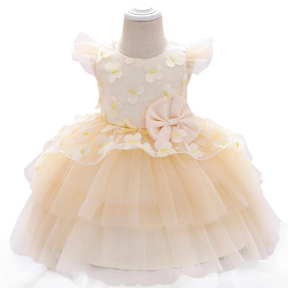 

LZH Infant Baptism Bowknot Cake Princess Dress For Baby Girls 1st year Birthday Party Dress Children Dress Kids Newborn Clothes