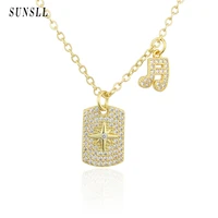sunsll new design gold square brand zircon mango star and music symbol fashion hip hop necklace jewelry gift