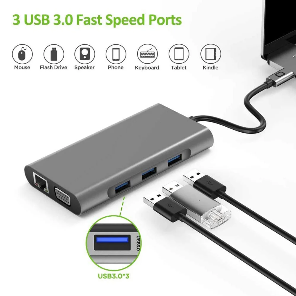 Адаптер USB Type C-HDMI 4K VGA RJ45 Lan Ethernet SD TF USB-C C 3 0 5 мм разъем аудио видео конвертер для MacBook