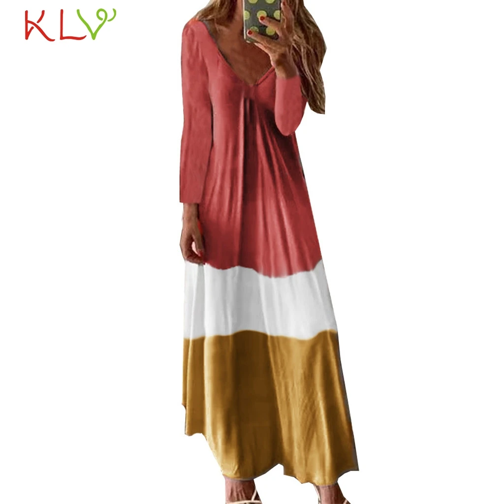 Женское платье макси с v образным вырезом Элегантное Длинное длинным рукавом Повседневные Вечерние платья