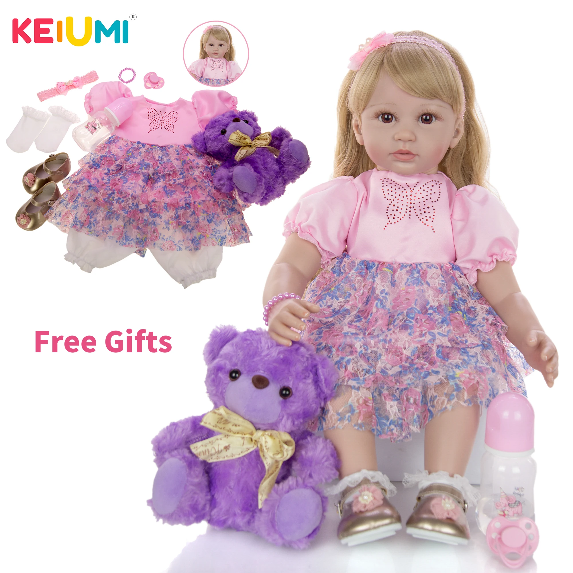 

KEIUMI 24 inch Princess Doll Handmade Girl Reborn Baby Doll 60cm Cloth Body Reborn 24Inch For Girl Birthday Gife
