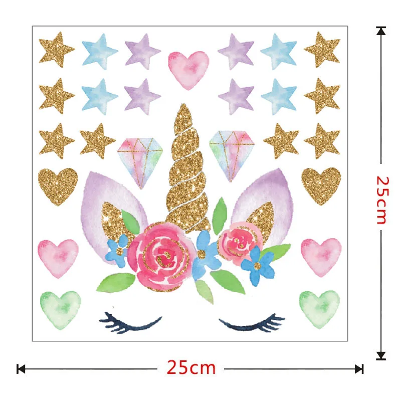 Цветная Наклейка на стену в форме единорога со звездами и животными 3d-наклейка