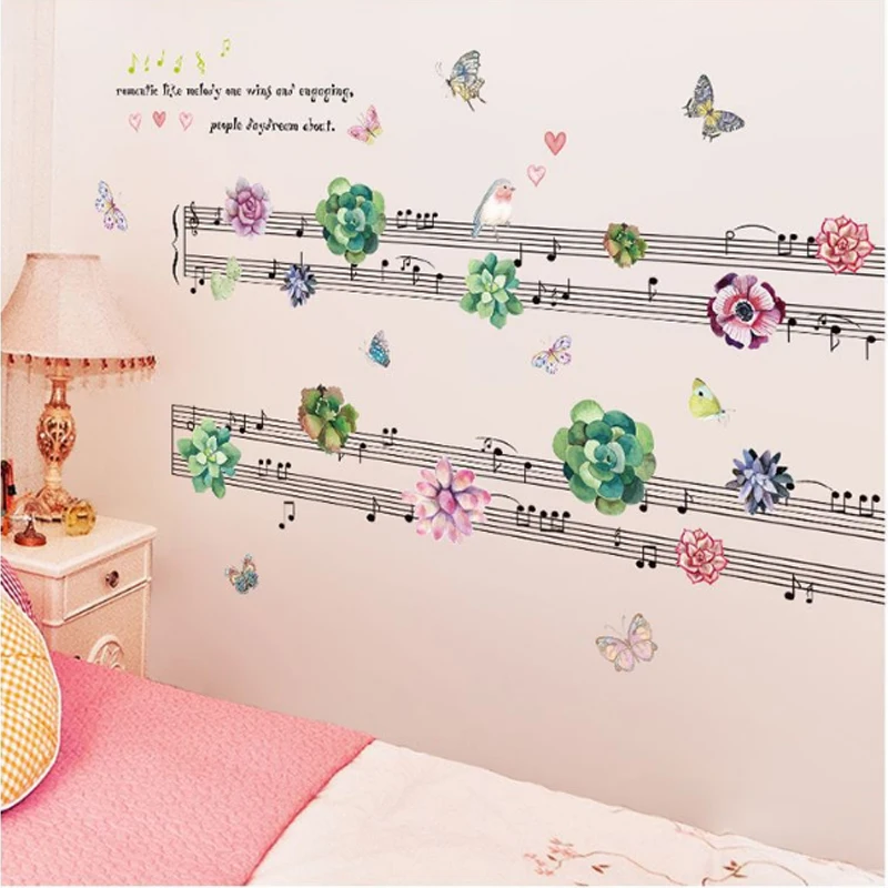 

Piano Key Flower Wall stickers For Kids Room Musical Art Home Decor Creative Butterfly Note Home Decor Fashion Wallpaper