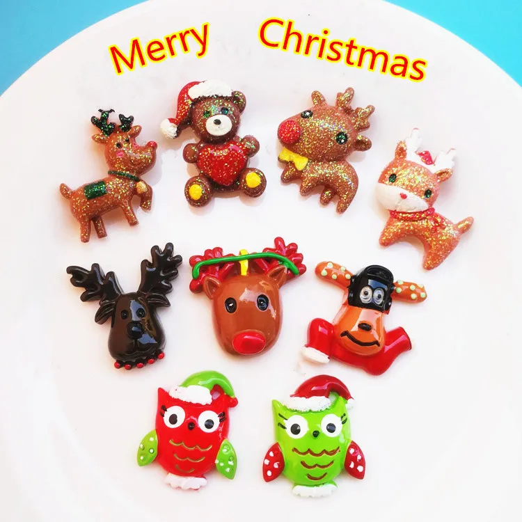 

10Pcs Mixed Resin Christmas Decoration Diy Crafts Flatback Cabochon Embellishments For Scrapbooking Diy Xmas Accessories