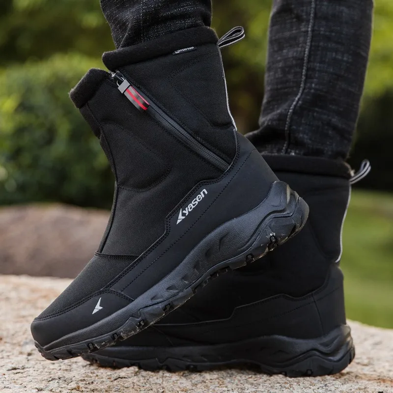 Мужские теплые ботинки с молнией сбоку черные уличные повседневные короткие на