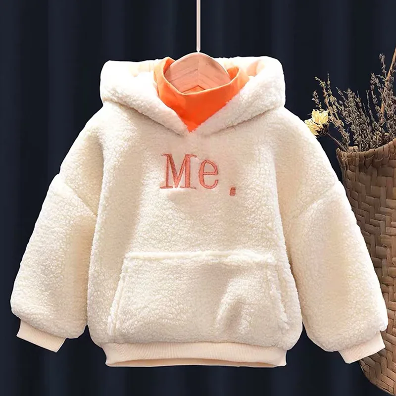 

Girls Fashion Fuzzy Fleece Hoodies Long Sleeve Pullover Sweatshirts 3-13 Years Kids Fashion Casual Winter Warm Tops Orange White