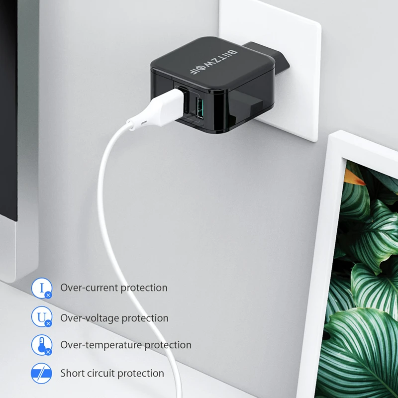 Адаптер USB BlitzWolf QC3.0 для путешествий настенное зарядное устройство стандарта ЕС