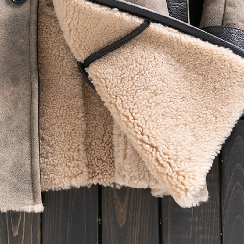 

Winter Thick Hooded Sheepskin Shearling Coat Men Warm Lambswool Real Fur Long Jacket High Street Casual Genuine Leather Overcoat