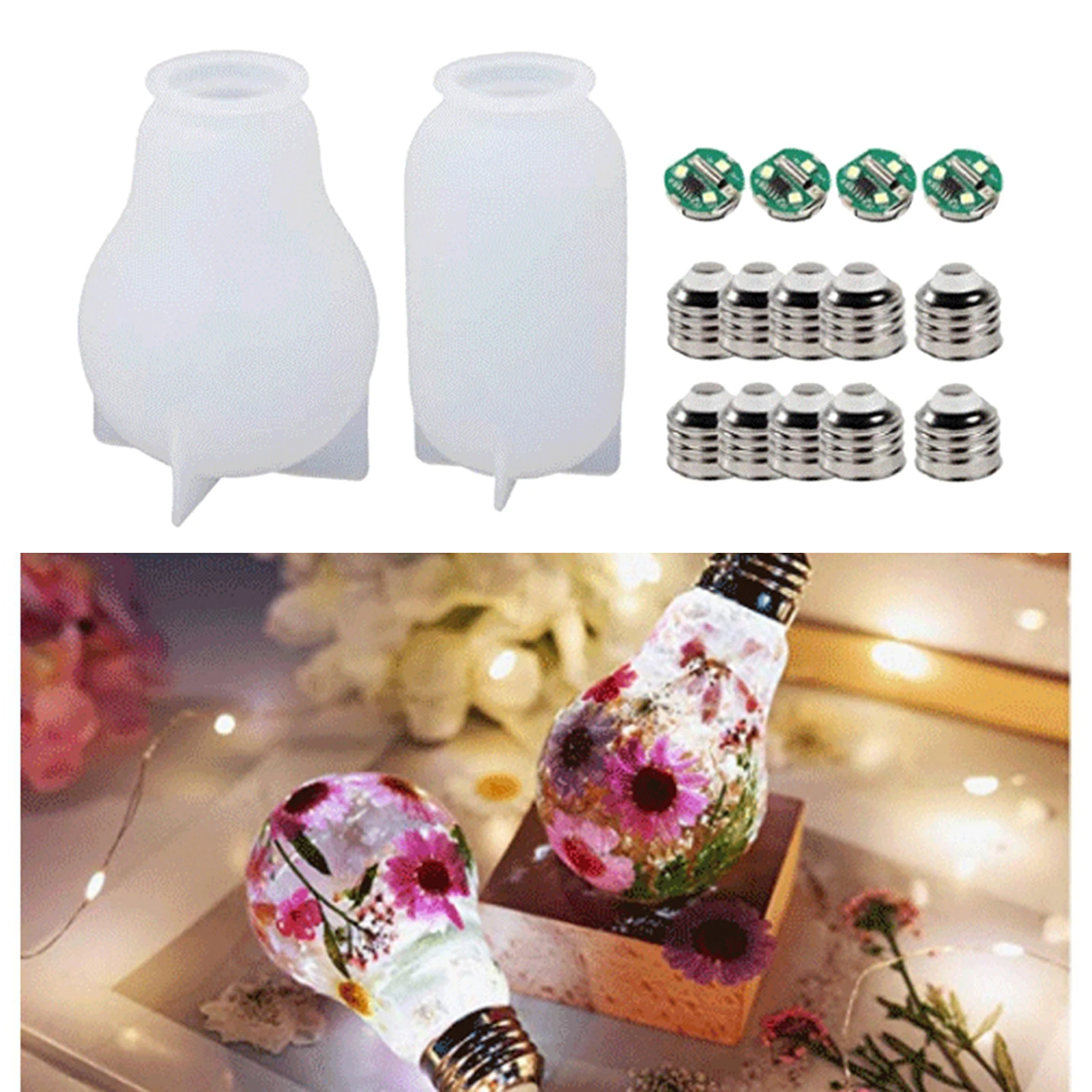 

1Set Resin Light Bulb Mold Chip Base Cover Silicone LED Bulb DIY Molds Craft