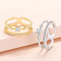 2 circle stacking clear cubic zirconia rings for women party jewelry bague femme anillos