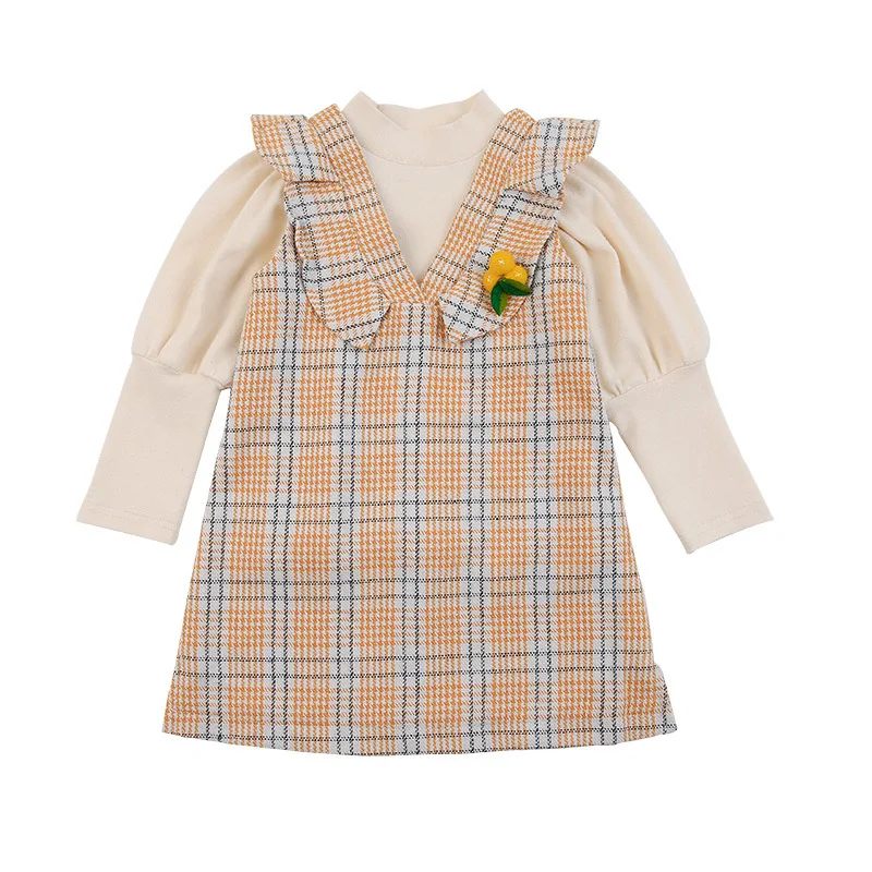 

New Fashion Baby Kids Girls Dress Cute Princess Plaid High-quality Long Sleeve Blouse England Style Sleeveless Vest Dresses 1-6Y
