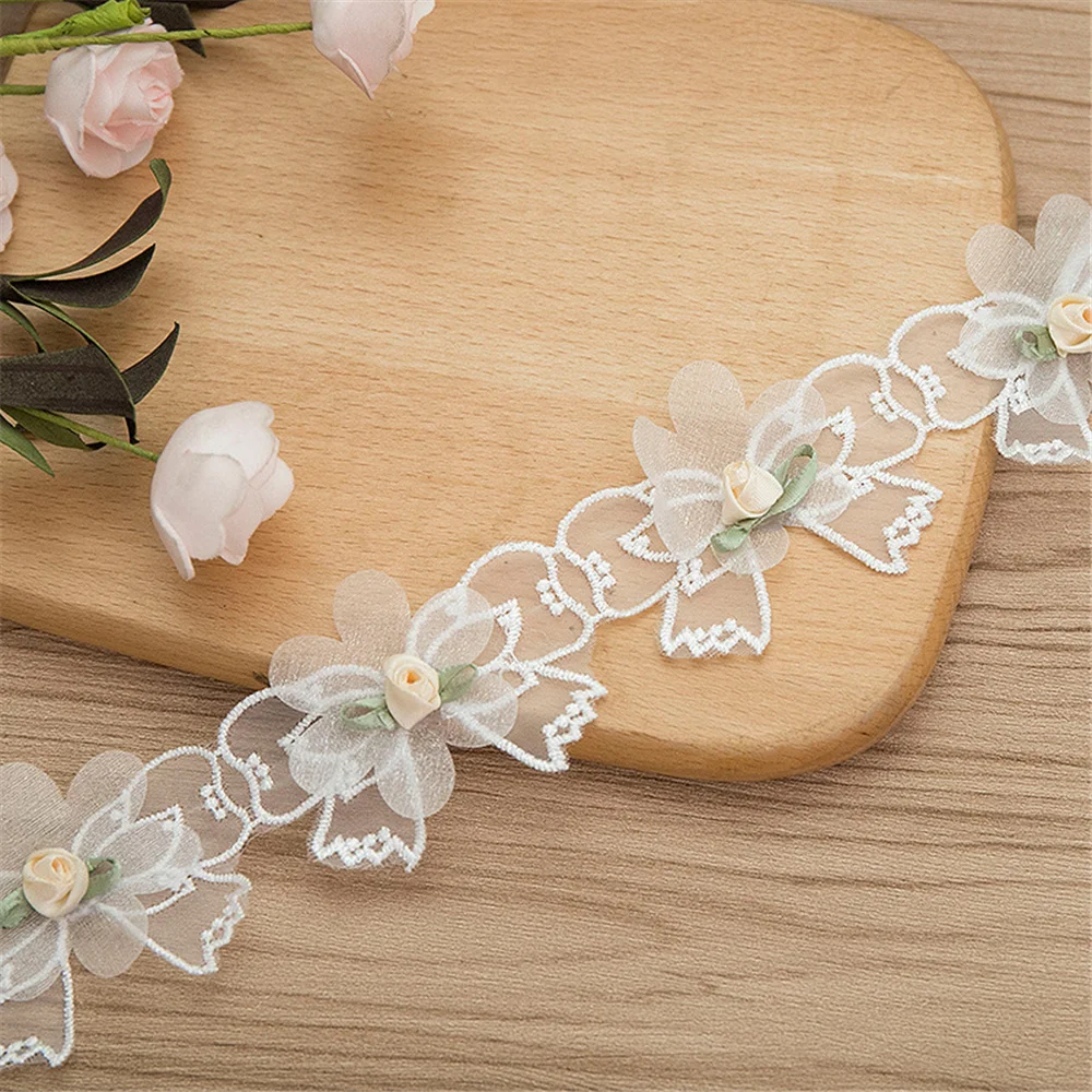 

New 1 Yard Flower Embroidered Trim Lace Ribbon Fabric Diy Wedding Dress Sewing Craft