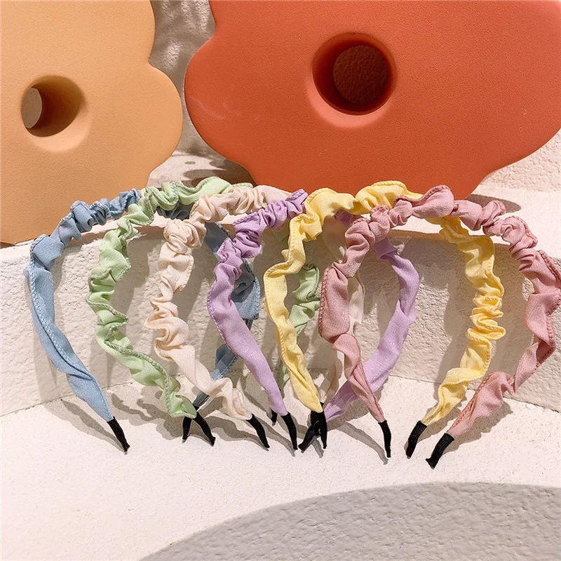 

2021 New Sweet Girl Fresh Simple Colorful Fabric Fold Bubble Hairband Kids Hair Accessories Korean Fashion Children's Headdress