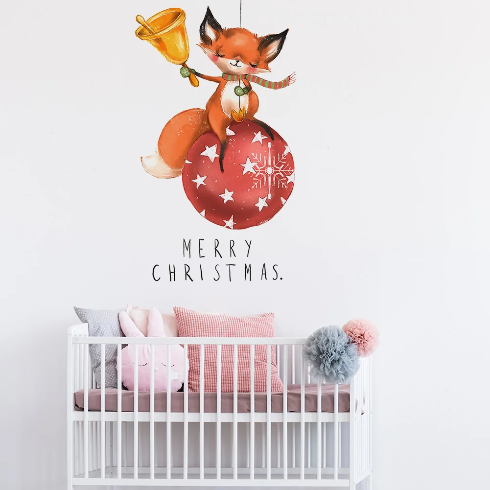 2021 рождественские настенные Стикеры наклейки на окна Новогоднее украшение лиса