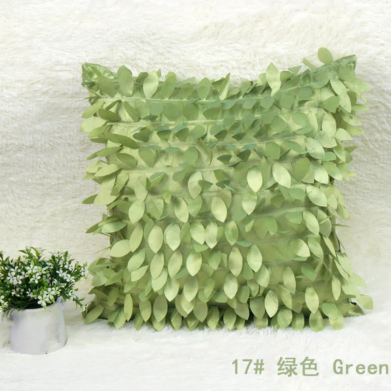 green Вышитый Чехол для подушки 42 см* 42 см, подушка для дивана, дивана, декоративная квадратная наволочка, разноцветный зеленый лист, скандинавский стиль - Цвет: green