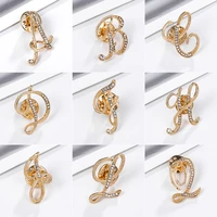 rhinestone crystal brooches gold color 26 english letters lapel pin shirt dress badge fashion jewelry for women accessories