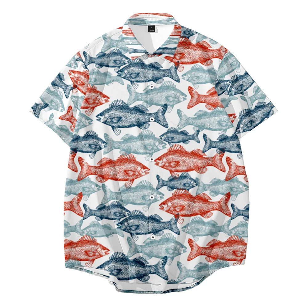 

Fashion Casual Fish Printing Short Sleeve Flower Shirt Summer New Men's Hawaiian Shirt Plus Size 6XL