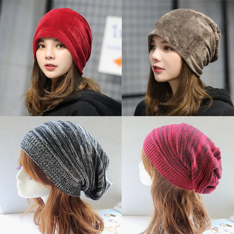 

Female Hat Winter Caps Hats for Women Girls Elastic Head Wrap Cap Spring Autumn Hat Skullies Beanie Knitted Bonnet Femme Winter
