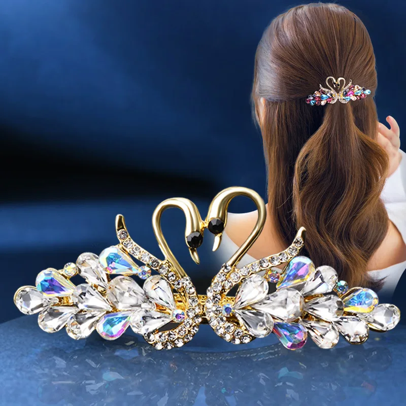 

Zircon Swan Hair Clip Hairgrips Crystal Bridal Hair Accessories Crystal Headwear Ponytail holder Hair Clips Accessories Jewelry