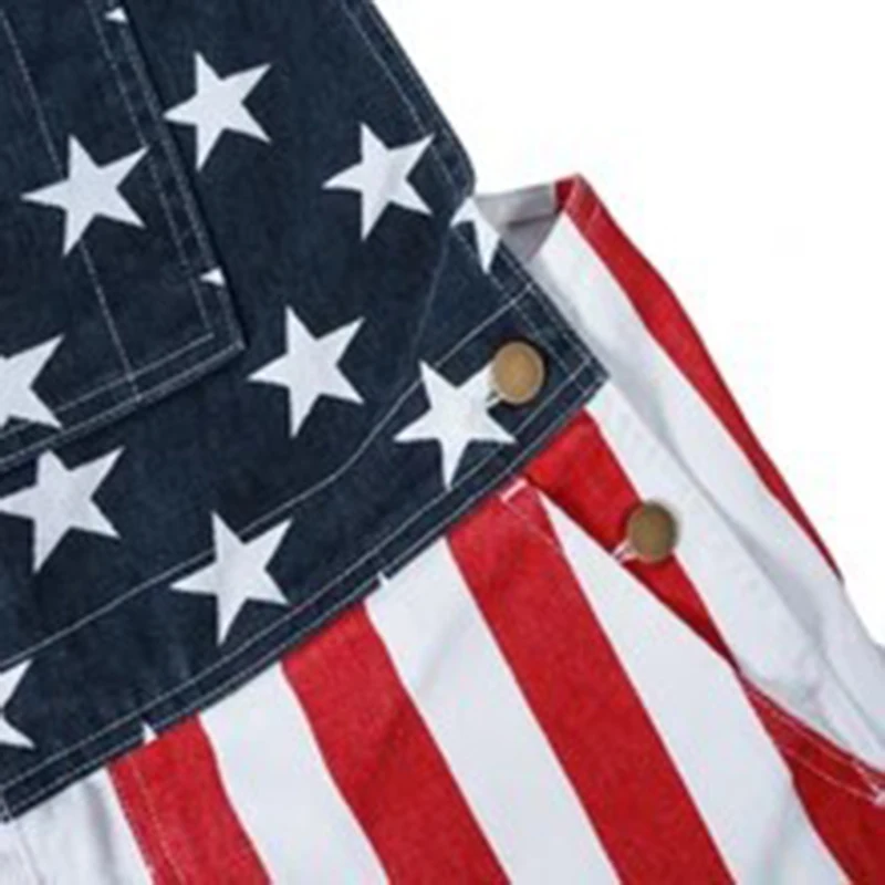 

Unisex American Flag Print Jumpsuit Independence Day Patriotic Denim Overalls Festival Sleeveless Straps Pants S-4XL H9