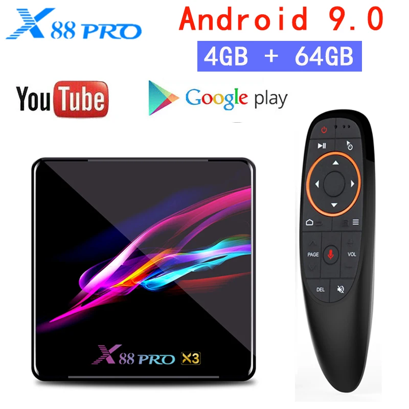 ТВ приставка X88 PRO на Android 9 0 4 Гб ОЗУ 64 ПЗУ 2 ГГц и 5G Wi Fi 1000 м S905X3 четыре ядра USB 3 8K BT Google
