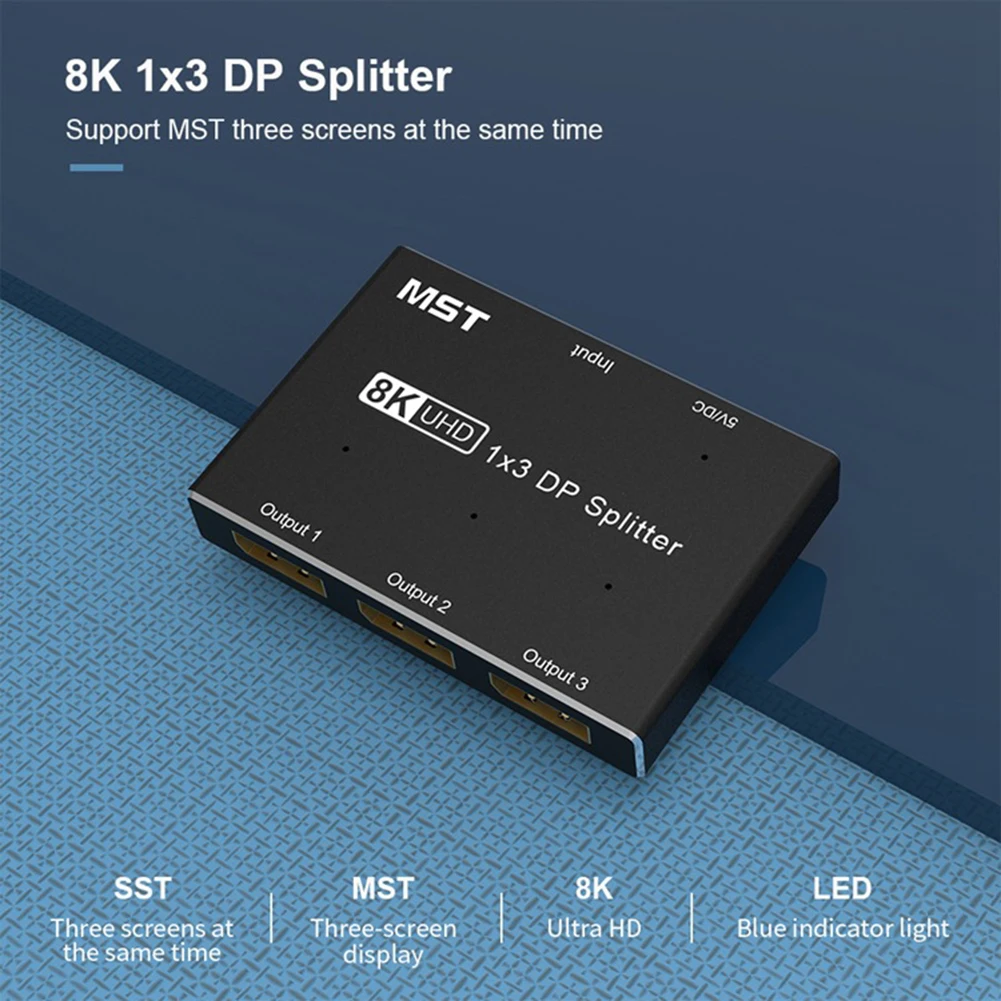 

1 в 3 выхода разветвитель порта дисплея 1X3 тройной порт поддержки MST SST 8K DP удлинитель 60 Гц Ultra HD видео адаптер монитор аксессуар