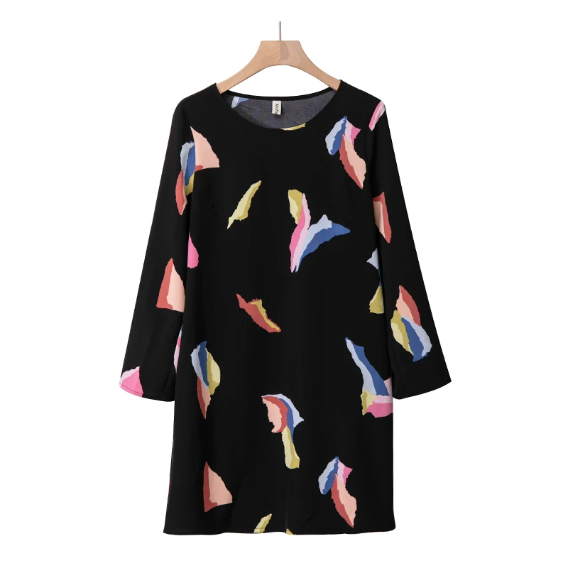 long sleeve Осеннее женское платье с карманами, с принтом, с круглым вырезом, с длинным рукавом, ТРАПЕЦИЕВИДНОЕ женское платье, повседневное для дома или праздника M30316 - Цвет: long sleeve