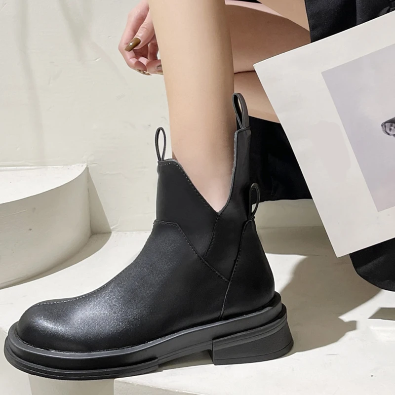 

Rimocy Patent Leather Women Ankle Boots 2021 Fashion Slide Zipper Square Med Heel Shoes Woman Black Platform Motorcycle Booties