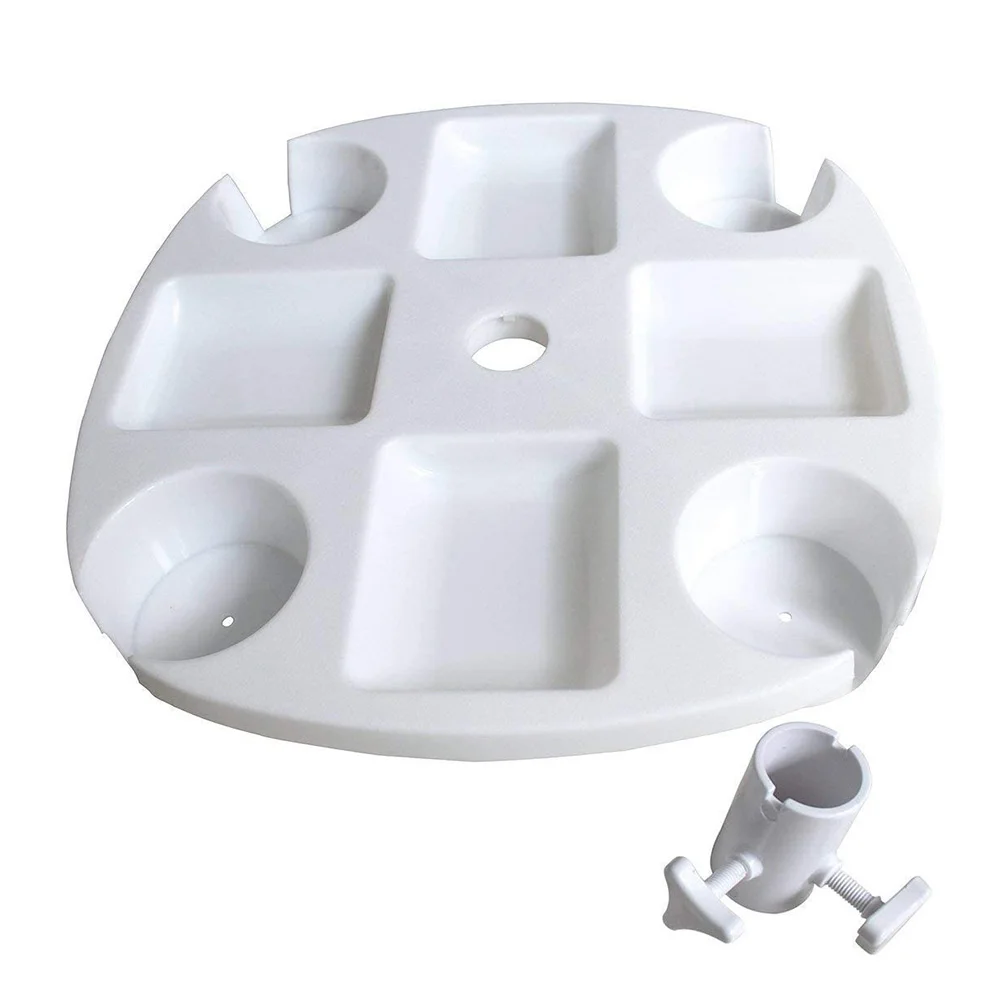 

Outdoor Table Tray Beach Umbrella Picnic table Holders Round Plastic Garden table with Cup Holders Snack Compartments for Patio