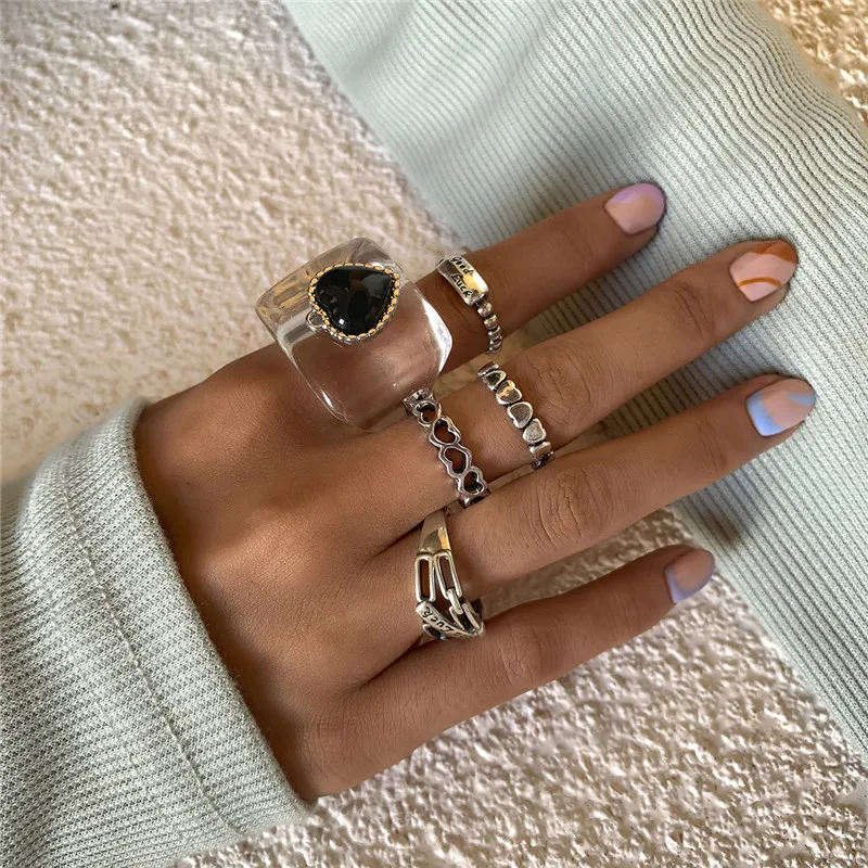 

Cool Vintage Ring for Women Silver Color Geometric Hollow Letter Carving Knuckle Midi Rings Fashion Finger Jewelry Broncos