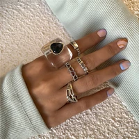 cool vintage ring for women silver color geometric hollow letter carving knuckle midi rings fashion finger jewelry broncos